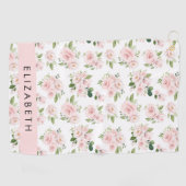 Serviette De Golf Fleurs roses, Roses, Fleurs Aquarelles, Votre Nom (Horizontal)
