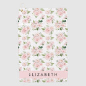 Serviette De Golf Fleurs roses, Roses, Fleurs Aquarelles, Votre Nom (Devant)