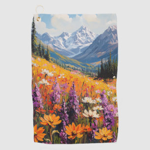 Serviette De Golf Fleurs sauvages panoramiques et montagnes Beaux-Ar