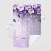 Serviette de golf Fleurs violettes avec perles pen (En situation)
