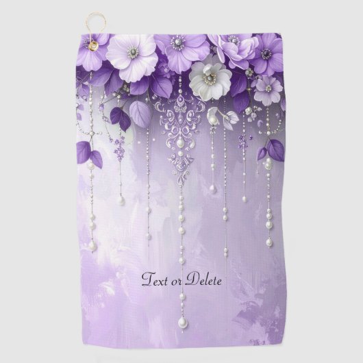 Serviette de golf Fleurs violettes avec perles pen (Devant)