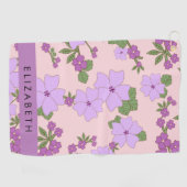 Serviette De Golf Fleurs Violettes, Motif De Fleurs, Votre Nom (Horizontal)