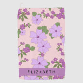 Serviette De Golf Fleurs Violettes, Motif De Fleurs, Votre Nom (Devant)
