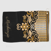 Serviette De Golf Floral Abstrait noir et or (Horizontal)