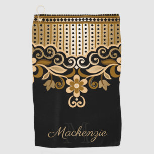 Serviette De Golf Floral Abstrait noir et or
