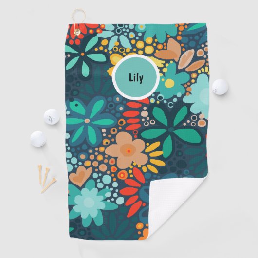 Serviette De Golf Floral bleu foncé moderne (En situation)