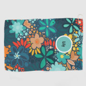 Serviette De Golf Floral bleu foncé moderne (Horizontal)