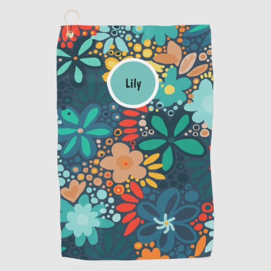 Serviette De Golf Floral bleu foncé moderne (Devant)
