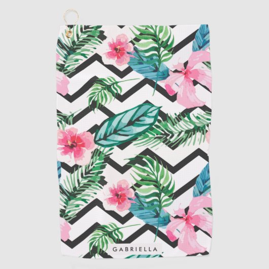 Serviette De Golf Floral et Chevron (Devant)