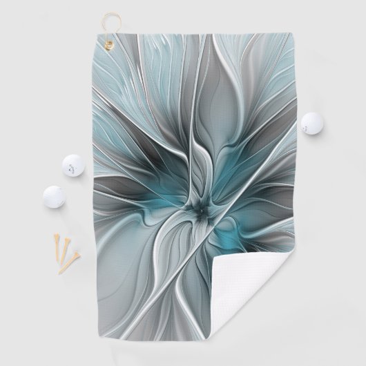 Serviette De Golf Floral Fractal Moderne Fleur Abstrait gris bleu (En situation)