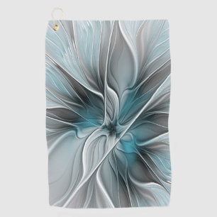 Serviette De Golf Floral Fractal Moderne Fleur Abstrait gris bleu