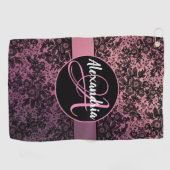 Serviette De Golf Floral Moody foncé sur Monogramme rose (Horizontal)