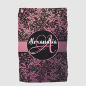 Serviette De Golf Floral Moody foncé sur Monogramme rose (Devant)
