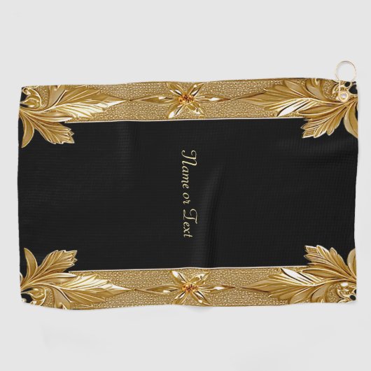 Serviette de golf Floral Orné Noir Or (Horizontal)