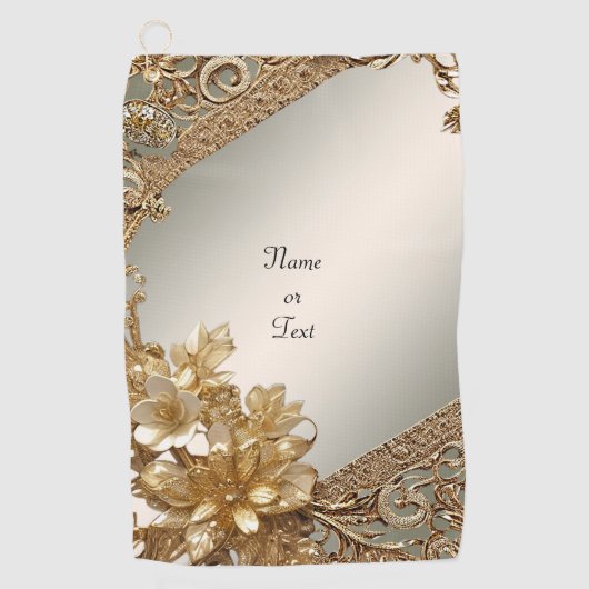 Serviette de golf Floral Orné Or Moderne (Devant)