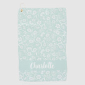 Serviette De Golf Floral Vert Et Blanc Nom Personnalisé Femmes (Devant)
