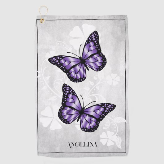 Serviette de golf florale de papillon violet (Devant)