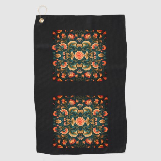 Serviette de golf florale en mosaïque sarcelle — É (Devant)