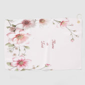 Serviette de golf florale rose et blanche élégante (Horizontal)