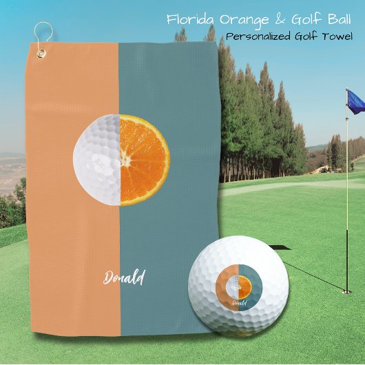 Serviette De Golf Florida Orange et Golf Ball