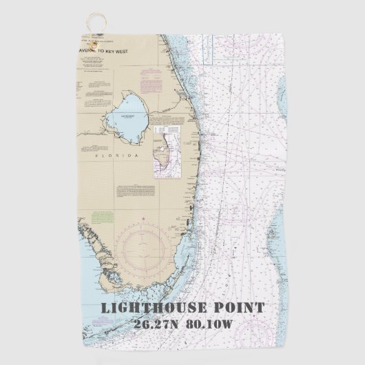 Serviette De Golf Floride Sud carte nautique Latitude Longitude (Devant)