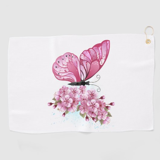 Serviette De Golf Flower Butterfly (Horizontal)