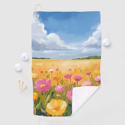 Serviette De Golf Flower Field Landscape Painting (En situation)