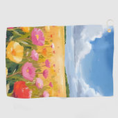 Serviette De Golf Flower Field Landscape Painting (Horizontal)