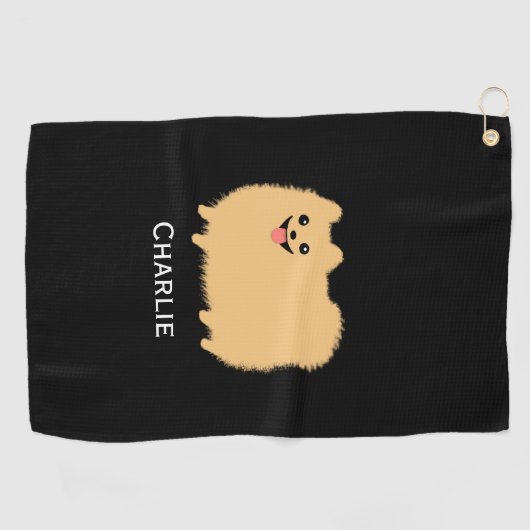 Serviette De Golf Fluffy Poméranien mignon chien avec nom personnali (Horizontal)