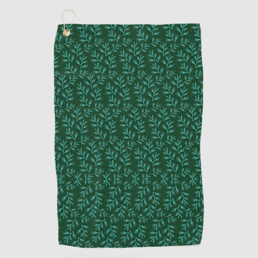 Serviette De Golf Fond vert foncé avec feuilles botaniques sarcelle (Devant)