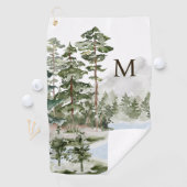 Serviette De Golf Forêt de pin vert monogramme et lac (En situation)