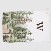 Serviette De Golf Forêt Verte Rustique Monogramme Aquarelle (Horizontal)