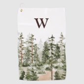Serviette De Golf Forêt Verte Rustique Monogramme Aquarelle (Devant)