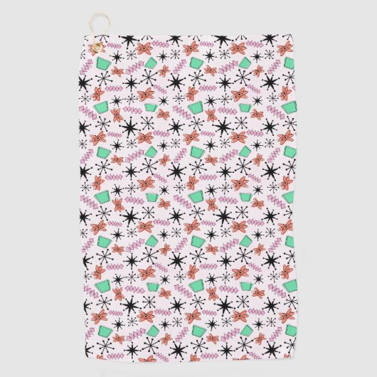 Serviette De Golf Formes rétro atomiques rose orange et vert (Devant)