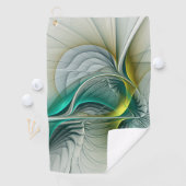 Serviette De Golf Fractale hypnotique abstraite dorée turquoise sarc (En situation)