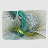 Serviette De Golf Fractale hypnotique abstraite dorée turquoise sarc (Horizontal)