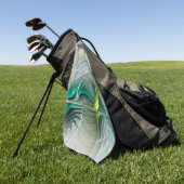 Serviette De Golf Fractale hypnotique abstraite dorée turquoise sarc (Vert)