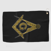 Serviette De Golf Franc-maçon (noir et or) (Horizontal)