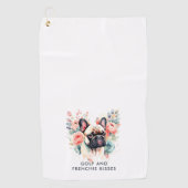 Serviette De Golf Français Bulldog Flowers Golf et Frenchie Kisses (Devant)