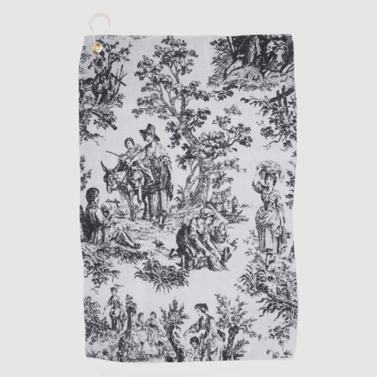 Serviette De Golf Française toile de jouy noir et blanc élégant (Devant)
