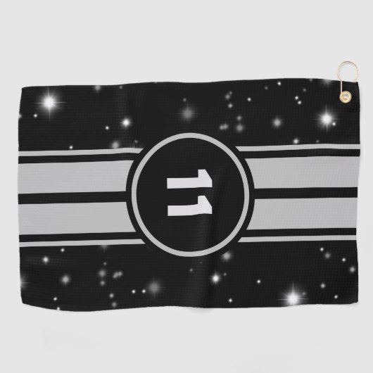 Serviette De Golf Frappe de course noir et argent (Horizontal)