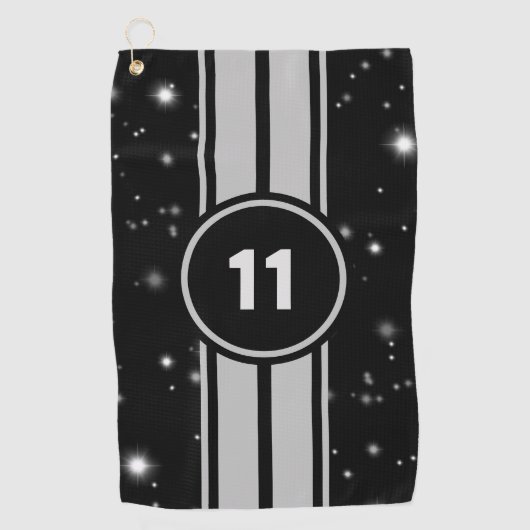 Serviette De Golf Frappe de course noir et argent (Devant)