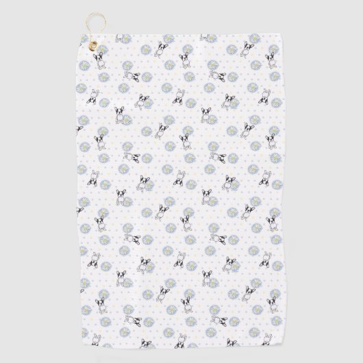 Serviette De Golf Frenchie et Daisies (Devant)
