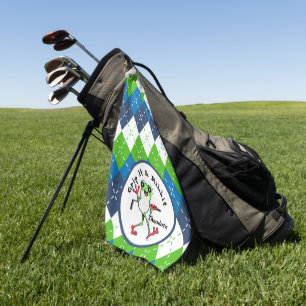 Serviette De Golf Frog Golfing Grip It et Ribbit Blue Green Jacquard