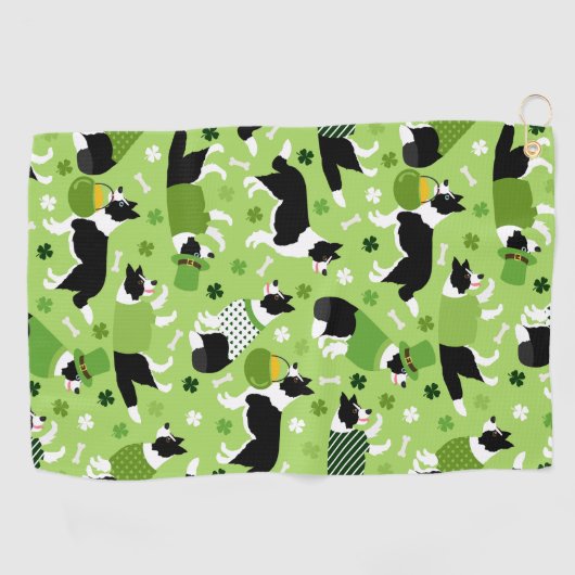 Serviette De Golf Frontale de la Saint Patrick Collie Motif (Horizontal)