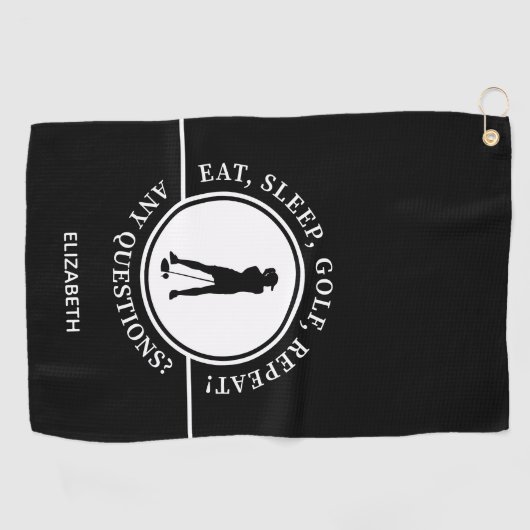 Serviette De Golf Fun Elegant Golfer Moderne Style Noir & Blanc (Horizontal)