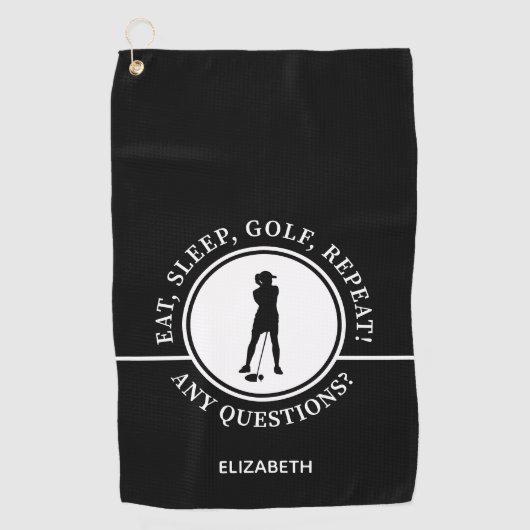 Serviette De Golf Fun Elegant Golfer Moderne Style Noir & Blanc (Devant)