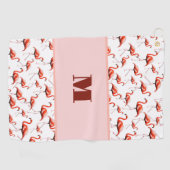 Serviette De Golf Fun Flamant rose rose personnalisé monogramme dame (Horizontal)