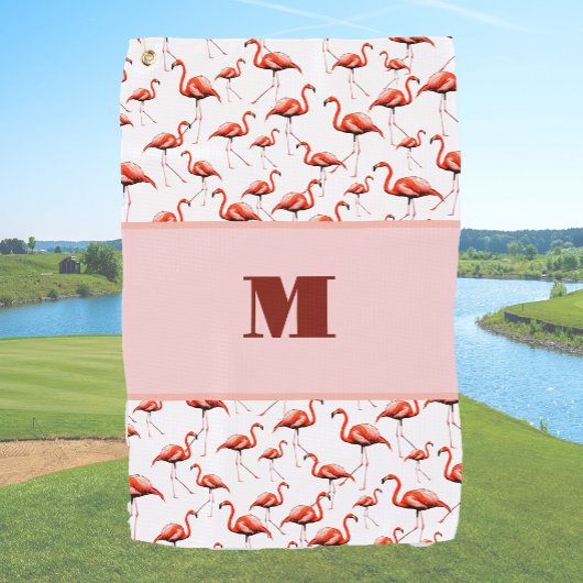 Serviette De Golf Fun Flamant rose rose personnalisé monogramme dame