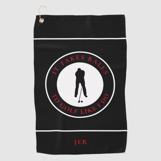 Serviette De Golf Fun Golfer Balls Humour Pun moderne Noir & Rouge (Devant)